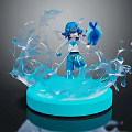 Blue Haired Game Character In Dynamic Pose With Water Splash Effects On Blue Base 3d model