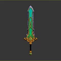 Fantasy Decorative Sword With Green Blade Intricate Golden Patterns And Purple Hilt