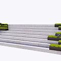 Modern Staircase With Gray Steps Green Grass Black Stones And Round White Balls