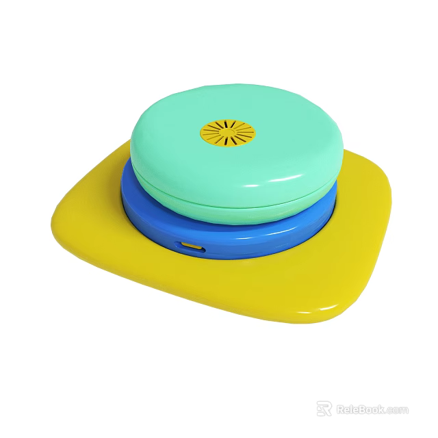 Colorful Stacked Toy With Yellow Base Blue Layer And Light Green Round Lid 3d model 