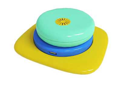 Colorful Stacked Toy With Yellow Base Blue Layer And Light Green Round Lid 3d model