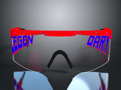 Red Frame Safety Goggles With Blue Letters And Clear Protective Lens 3d model