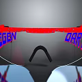 Red Frame Safety Goggles With Blue Letters And Clear Protective Lens