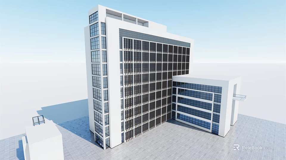 Modern Office Building With Glass Windows Multi Storey Exterior And Geometric Structure 3d model 