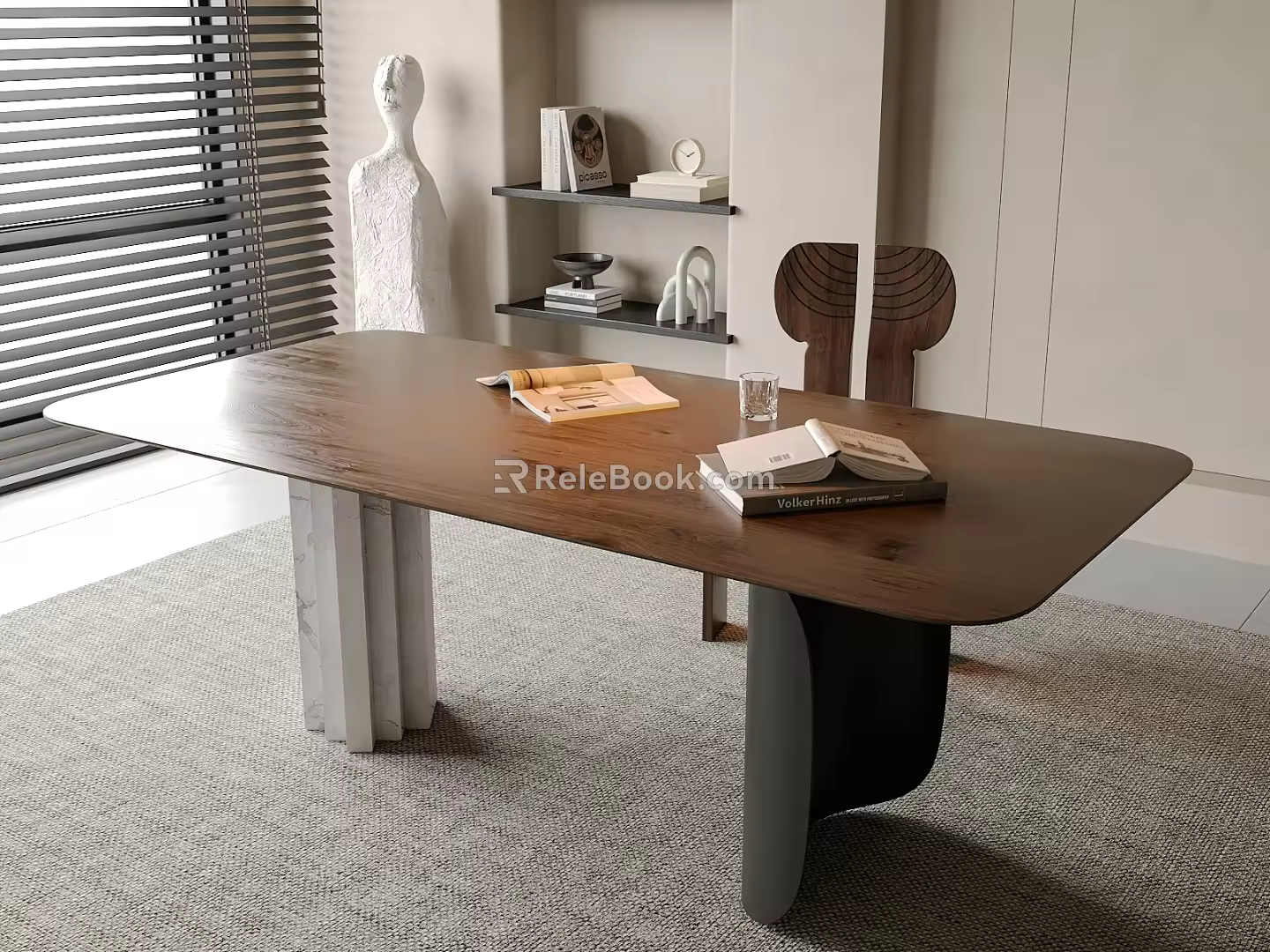 Middle Style Desk and Chair Table Computer Desk 3d model