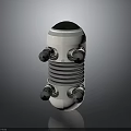 White And Gray Cylindrical Mechanical Robot Character With Circular Joints And Dark Background 3d model