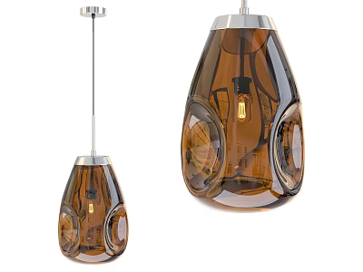Modern Amber Glass Pendant Light With Silver Metal Frame And Unique Contemporary Design 3d model
