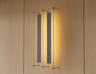 Modern Style Wall Lamp With Vertical Light Bars Illuminating Wooden Wall 3d model