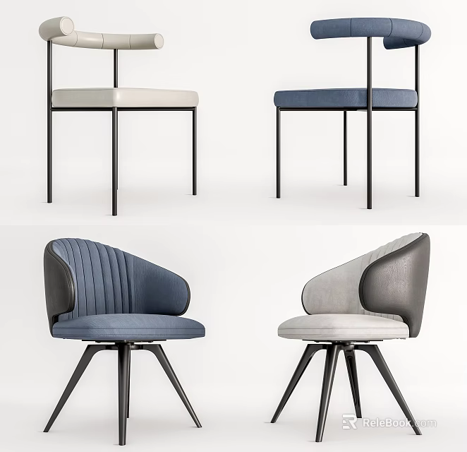 Modern Upholstered Dining Chairs With Ribbed Back Black Legs And Multiple Colors 3d model