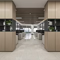 Public Office Space With Modern Partition Cabinet And Green Plants Decoration