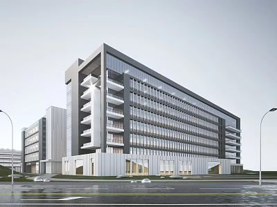 Modern Office Building Exterior Design With Glass Curtain Wall And Multi Storey Structure 3d model