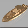 Golden Motorboat With Three Engines Seats And Modern Design Features