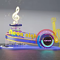 Neon Night Themed Decorative Installation With Music Note Guitar And Fortune Wheel
