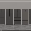 Modern Black Kitchen Refrigerators Featuring Sleek Designs And Various Door Styles 3d model