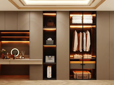 Modern Wardrobe With LED Lighting And Multi Compartment Storage Dressing Area 3d model