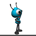 Cute Blue Ant Toy with Big Eyes Smiling Mouth Black Antennae Legs Right Hand Raised