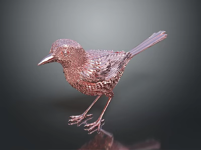Copper Colored Bird Statue Standing On Smooth Surface With Dark Gradient Background 3d model