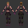 Realistic 3D Female Character Model With Red Hair And Camouflage Uniform Front Back Views