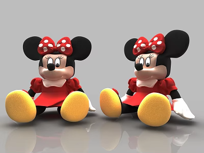 Cute Minnie Mouse Plush Dolls with Red Dress and Polka Dot Bows Sitting Pose 3d model