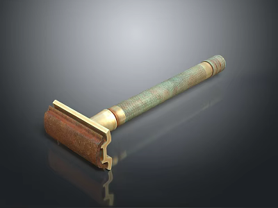 Vintage Design Safety Razor With Green Textured Handle And Brass Accents As Household Essential 3d model