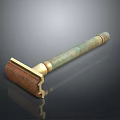Vintage Design Safety Razor With Green Textured Handle And Brass Accents As Household Essential