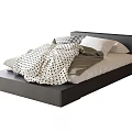 Stylish Black Single Bed With Headboard Patterned Quilt And Light Colored Pillows 3d model