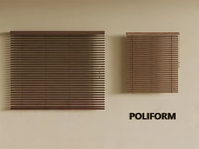 Wooden Window Blinds in Large and Small Sizes Mounted on Beige Wall 3d model