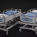 Adjustable Medical Bed With Side Rails Blue Mattress And Mobile Wheels
