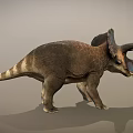 Realistic Triceratops 3D Model with Large Frill Brown Body Horns and Standing Pose