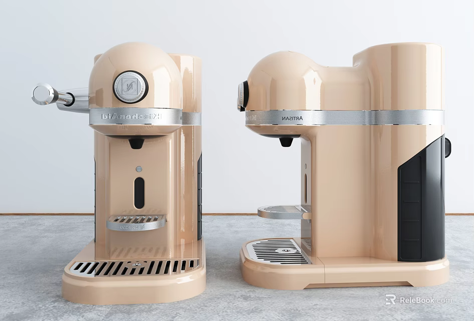 Modern Peach Colored Kitchen Coffee Makers With Sleek Design And Metal Accents On Gray Countertop 3d model 