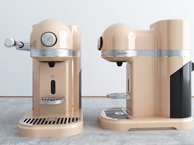 Modern Peach Colored Kitchen Coffee Makers With Sleek Design And Metal Accents On Gray Countertop 3d model