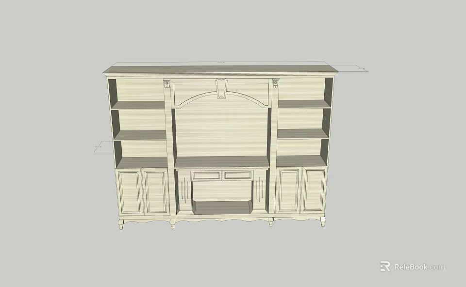 Modern Wooden Bookcase With Multiple Shelves Cabinet Doors And Decorative Top 3d model 