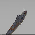 Detailed Naval Battleship Scale Model With Gray Orange Hull And Turrets