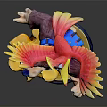 Cartoon Bear Action Figure With Colorful Bird On Back And Yellow Blue Base