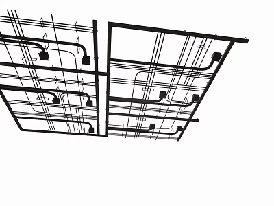 Public Office Space Ceiling with Organized Wiring and Lighting Fixture Layout 3d model