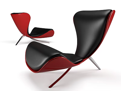 Modern Black Red Leather Lounge Chairs With Sleek Metal Frame Design 3d model