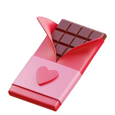 Opened Chocolate Bar In Pink Wrapping With Heart Decoration And Square Pieces 3d model