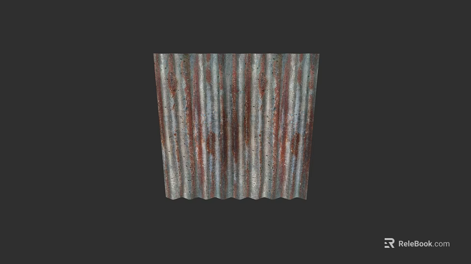 Industrial Style Corrugated Rusted Metal Light Panel With Blue Gray Tone 3d model 