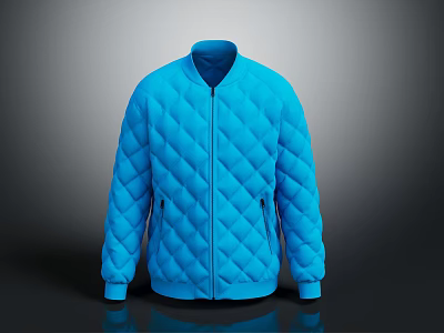 Blue Diamond Quilted Zip Up Puffer Jacket Stylish Winter Outerwear Design 3d model