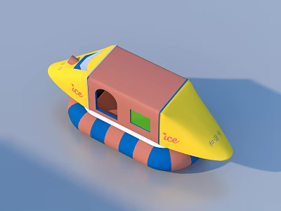 Children's Toy Boat With Yellow Pink Cabin And Blue Orange Inflatable Base 3d model