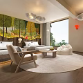 Modern Hotel Room Interior With Forest Mural Comfortable Beds And Natural Scenic View