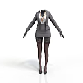 Woman In Gray Professional Suit Dress With Badge Black Stockings And High Heels