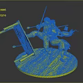 Adventurous Male And Female Characters With Sword Arrows And Cooking Pot On Wooden Stand Base