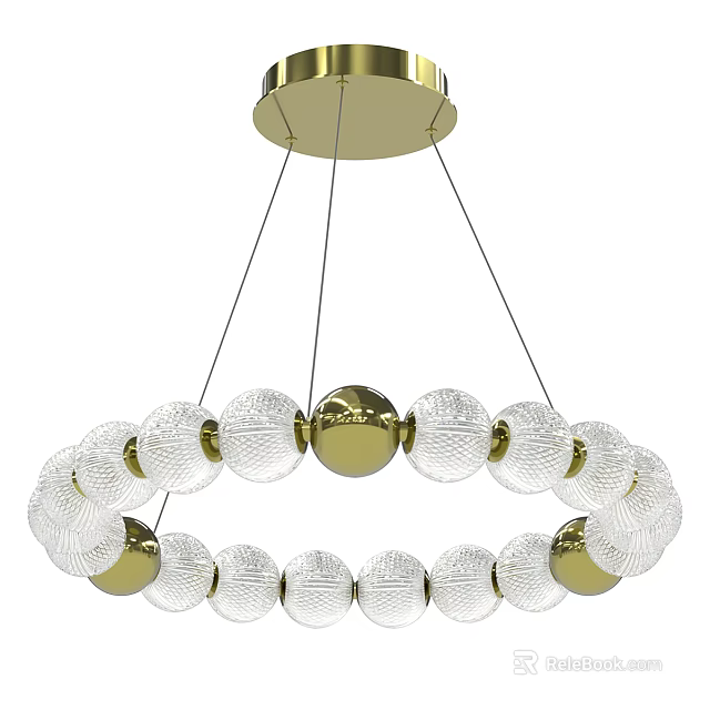 Stylish Modern Hanging Circular Chandelier With Transparent Glass Balls And Gold Accents 3d model 