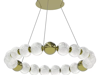 Stylish Modern Hanging Circular Chandelier With Transparent Glass Balls And Gold Accents 3d model