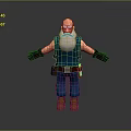 3D Elderly Human Character With White Beard Blue Vest Tool Belt And Outstretched Arms