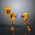 Yellow Mechanical Creature Design With Blue Sphere Connection And Limb Structure 3d model