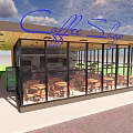 Coffee Shop Design With Wooden Roof Large Glass Windows Indoor Tables And Chairs