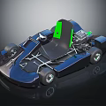 Blue Go Kart With Green Seat Frame Wheels And Engine Details