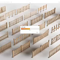 Wooden Railings Collection Featuring Diverse Design Styles and Patterns 3d model